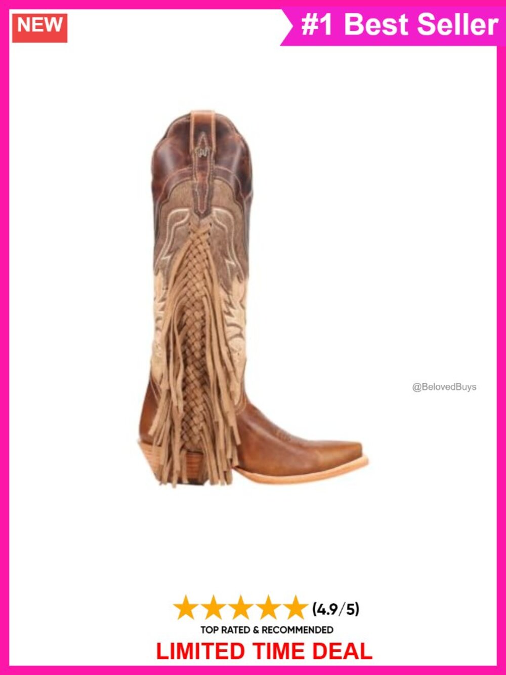 Suede Knee High Western Boots Braided Fringe Snip Toe Low Heel